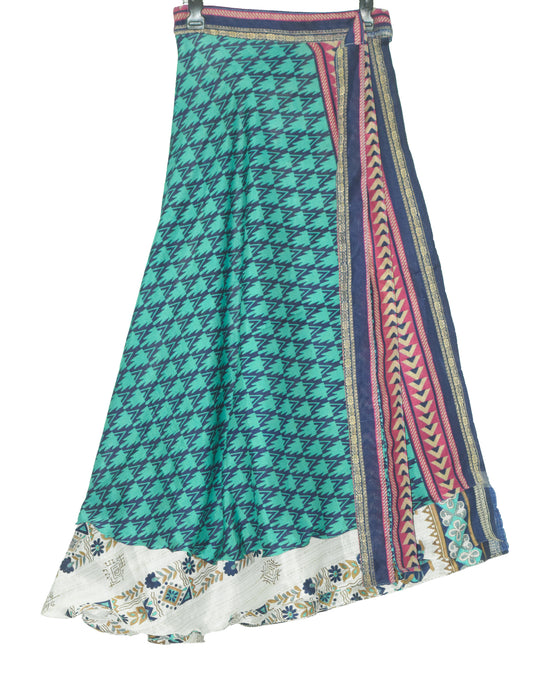 Sushila Vintage Double Layer Silk Saree Magic Wrap Reversible Skirt Beach Dress