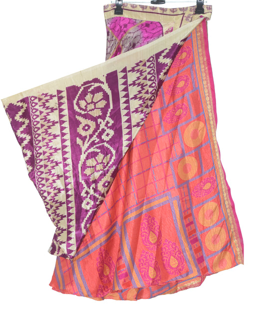 Sushila Vintage Silk Saree Multi-Color Magic Wrap Reversible Skirt Beach Dress