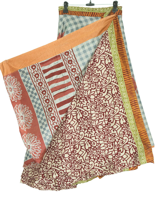 Sushila Vintage Silk Saree Multi-Color Magic Wrap Reversible Skirt Beach Dress