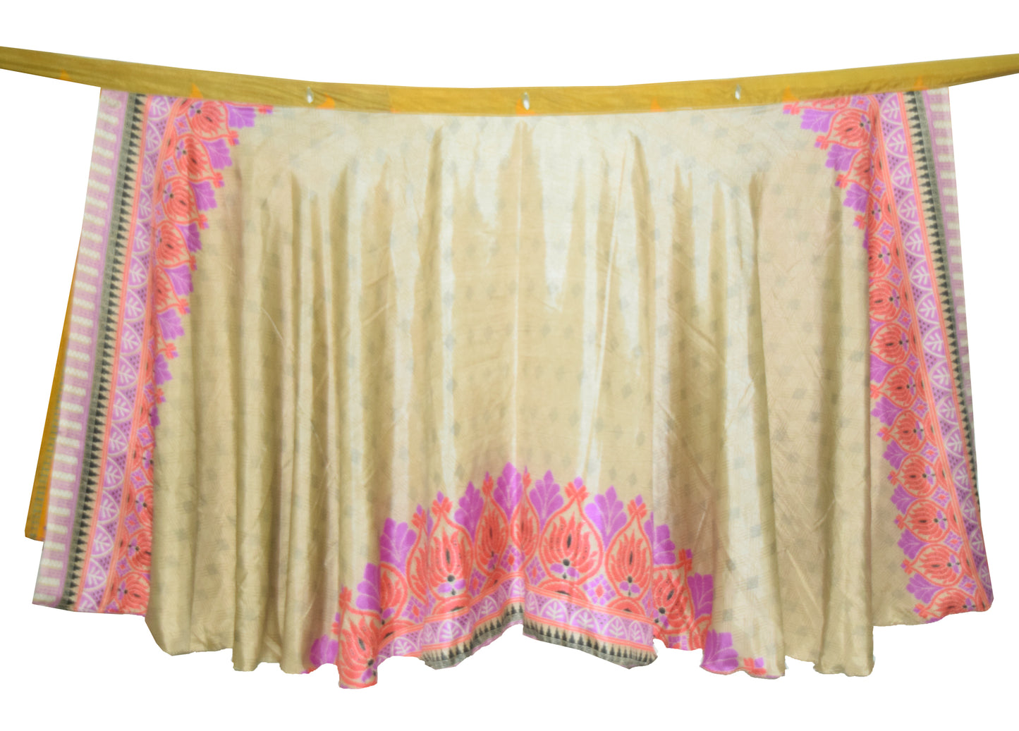 Sushila Vintage Silk Saree Magic Wrap Reversible Skirt Yellow Beach Dress Boho