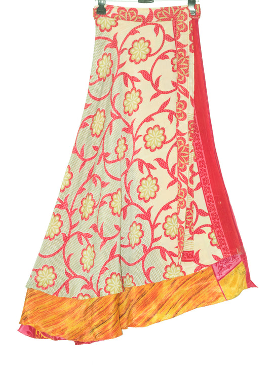 Sushila Vintage Dark Yellow Saree Magic Wrap Reversible Skirt Art Silk Beach Dress