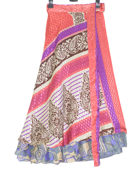 Sushila Vintage Silk Saree Magic Wrap Reversible Skirt Beach Dress Double Layer