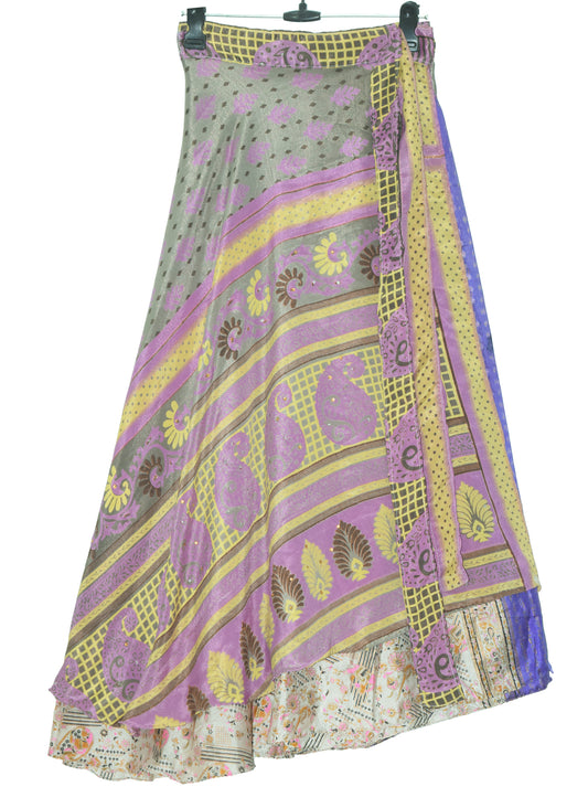 Sushila Vintage Cream Human Silk Saree Magic Wrap Reversible Skirt Beach Dress