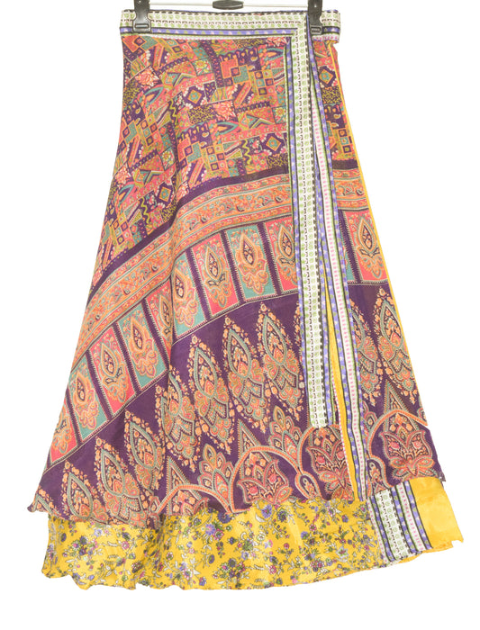 Sushila Vintage Silk Saree Magic Wrap Reversible Skirt Beach Dress Yellow Hippie