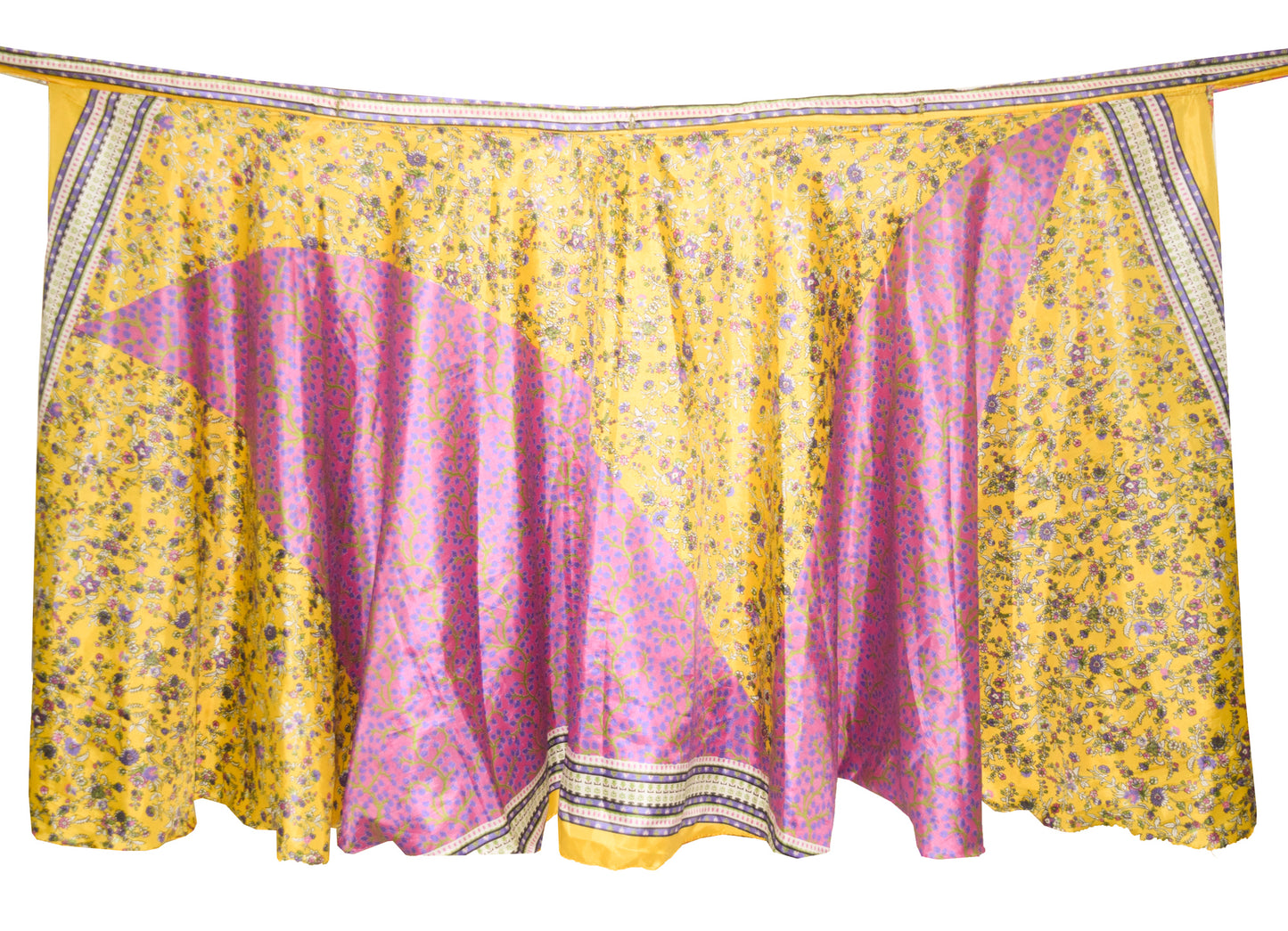 Sushila Vintage Art Silk Saree Magic Wrap Reversible Skirt Beach Dress Yellow Hippie