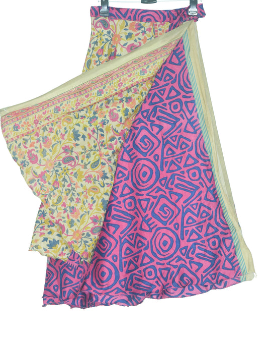 Sushila Vintage Silk Saree Magic Wrap Reversible Skirt Beach Dress Dark Pink
