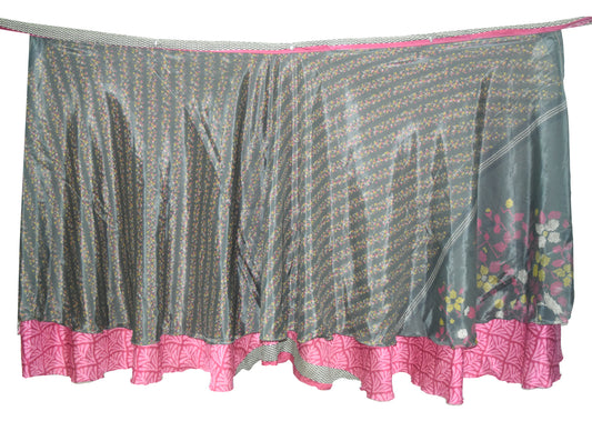 Sushila Vintage Gray Silk Saree 2 Layer Magic Wrap Reversible Skirt Beach Dress