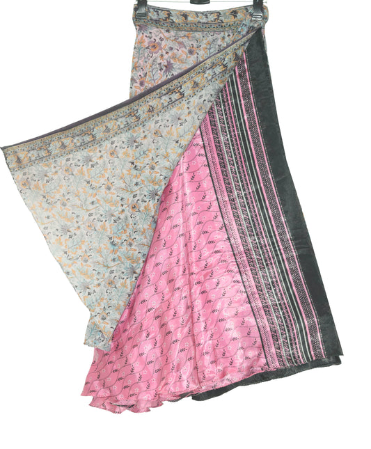 Sushila Vintage Silk Saree Magic Wrap Reversible Skirt Pink Floral Beach Dress