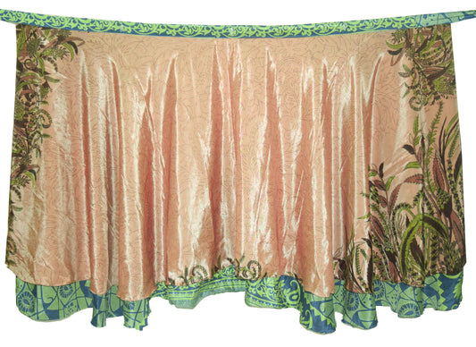 Sushila Vintage Silk Saree Magic Wrap Reversible Skirt Brown Floral Beach Dress