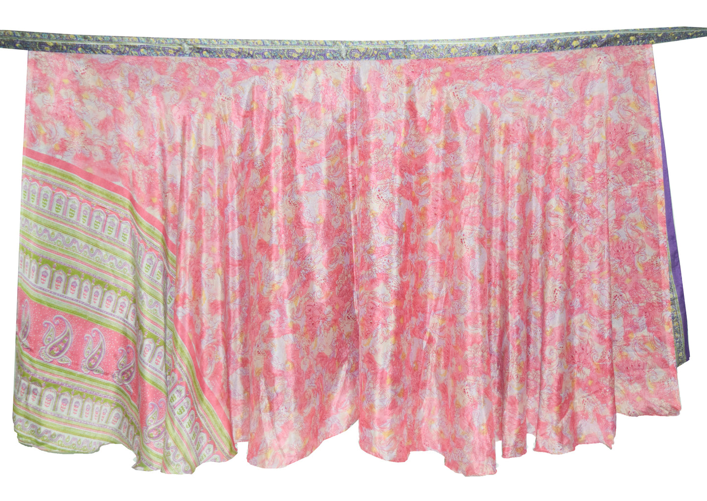 Sushila Vintage Pink Silk Saree Magic Wrap Reversible Skirt Floral Beach Dress