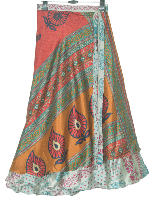 Sushila Vintage Gray 2 Layer Silk Saree Magic Wrap Reversible Skirt Beach Dress