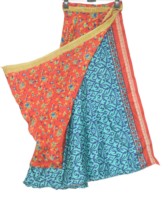 Sushila Vintage Silk Saree Magic Wrap Reversible Skirt Beach Dress Orange Hippie