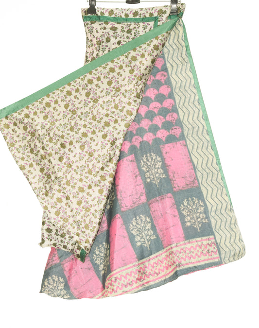 Sushila Vintage Silk Saree Magic Wrap Reversible Skirt Gray & Pink Beach Dress