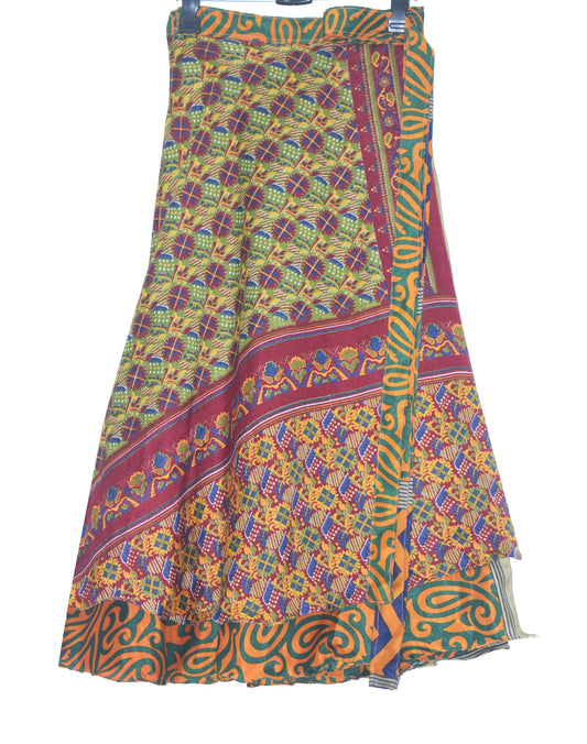 Sushila Vintage Silk Saree Floral Layer Magic Wrap Reversible Skirt Beach Dress