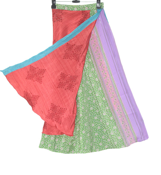 Sushila Vintage Silk Saree Magic Wrap Reversible Skirt Green 2 Layer Beach Dress