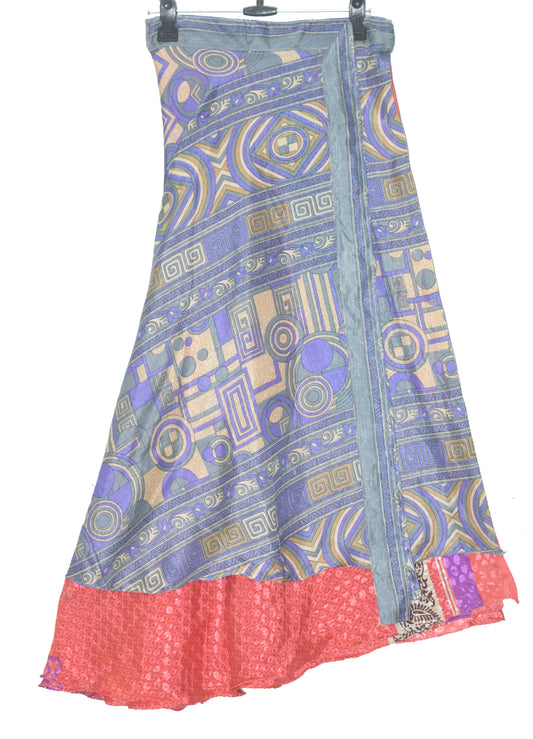 Sushila Vintage 2 Layer Silk Saree Magic Wrap Reversible Skirt Beach Dress Boho