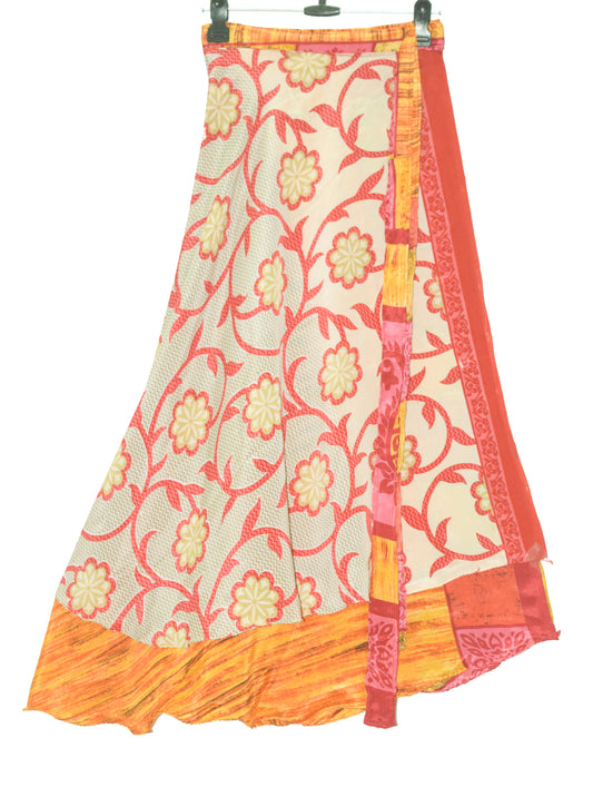 Sushila Vintage Silk Saree Magic Wrap Reversible Skirt Floral Women Beach Dress