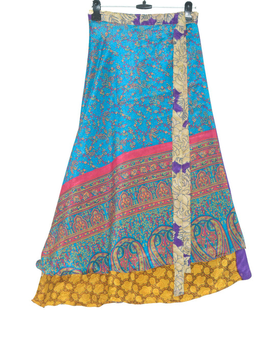Sushila Vintage Turquoise Silk Saree Magic Wrap Reversible Skirt Beach Dress