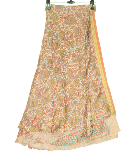 Sushila Vintage Silk Saree Floral Magic Wrap Reversible Skirt Beach Dress Boho