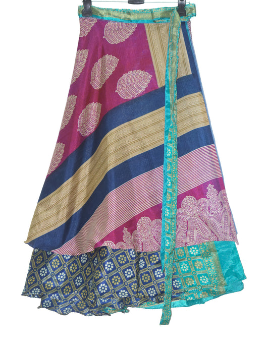 Sushila Vintage Silk Saree Magic Wrap Reversible Skirt Beach Dress Multi-Color
