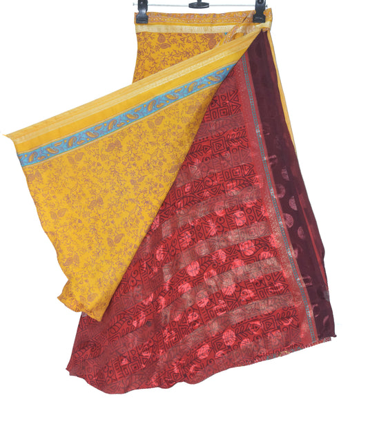 Sushila Vintage Silk Saree Magic Wrap Reversible Skirt Red 2 Layer Beach Dress