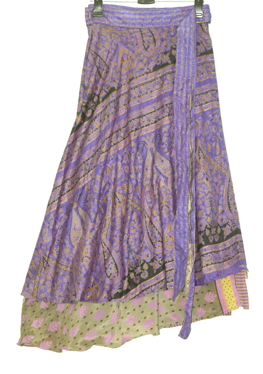 Sushila Vintage Silk Saree Magic Wrap Reversible Skirt 2 Layer Beach Dress Boho