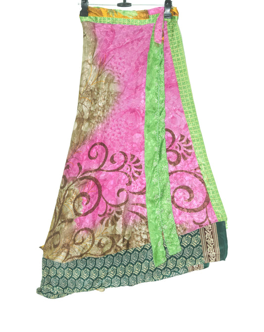 Sushila Vintage Silk Saree Magic Wrap Reversible Skirt Beach Dress Dark Green