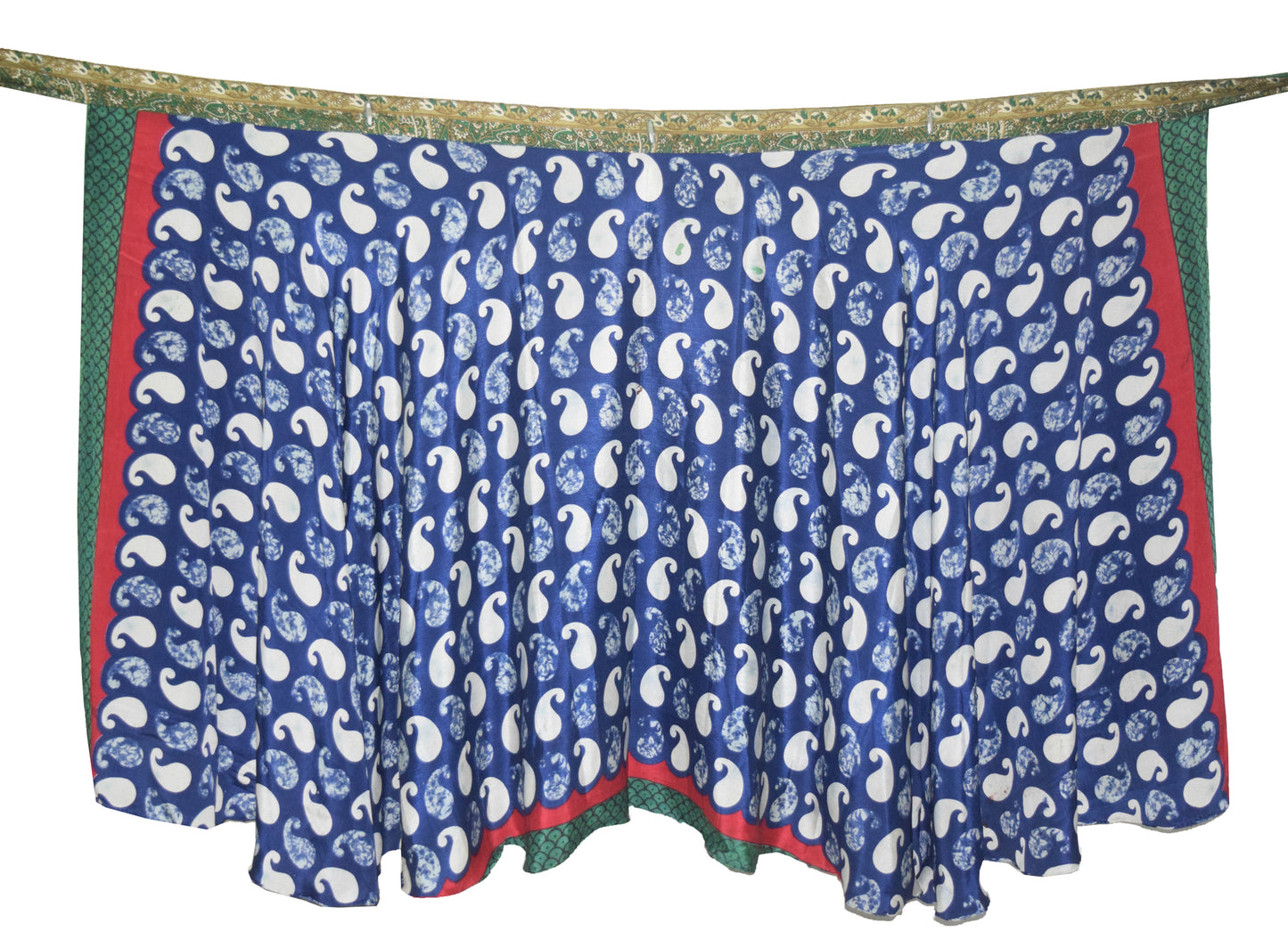 Sushila Vintage Green Blue Silk Saree Magic Wrap Reversible Skirt Beach Dress