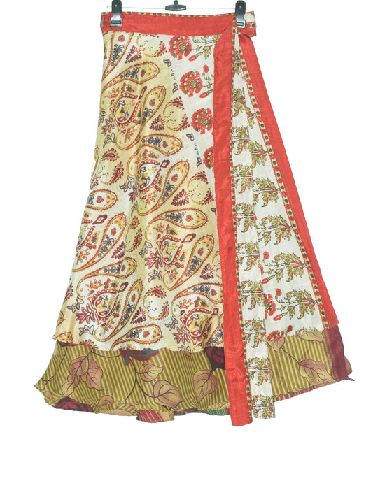 Sushila Vintage Floral Silk Saree Magic Wrap Reversible Skirt Beach Dress Hippie