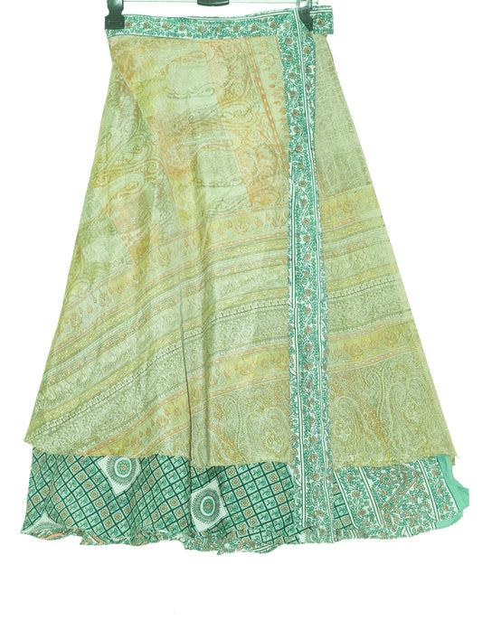 Sushila Vintage Green Floral Silk Saree Magic Wrap Reversible Skirt Beach Dress