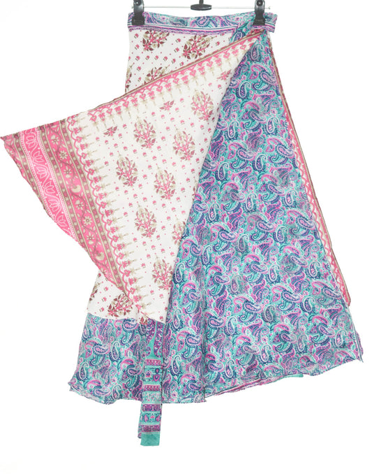 Sushila Vintage Floral Silk Saree Magic Wrap Reversible Skirt Beach Dress Hippe