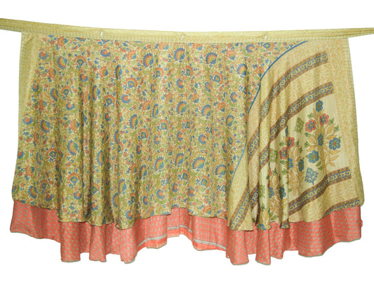 Sushila Vintage 2 Layer Silk Saree Magic Wrap Reversible Skirt Beach Dress Boho