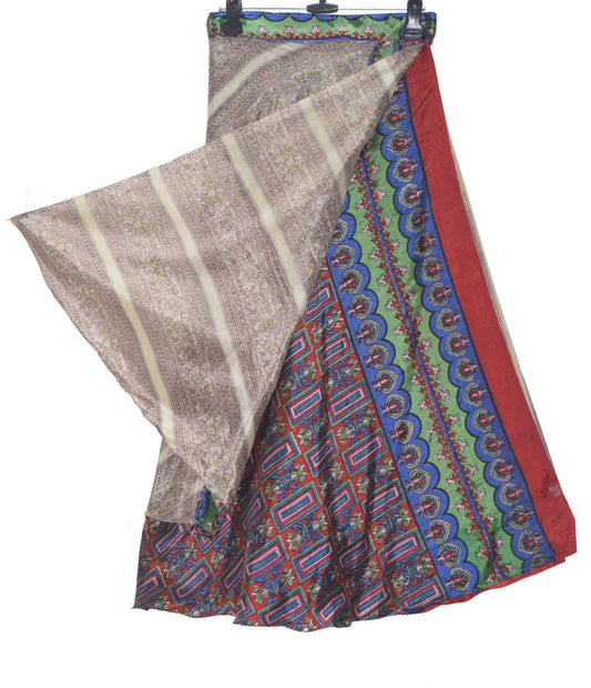 Sushila Vintage Silk Saree Multi-Color Magic Wrap Reversible Skirt Beach Dress
