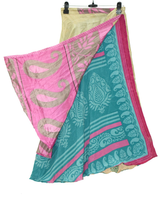Sushila Vintage Silk Saree Multi-Color Magic Wrap Reversible Skirt Beach Dress