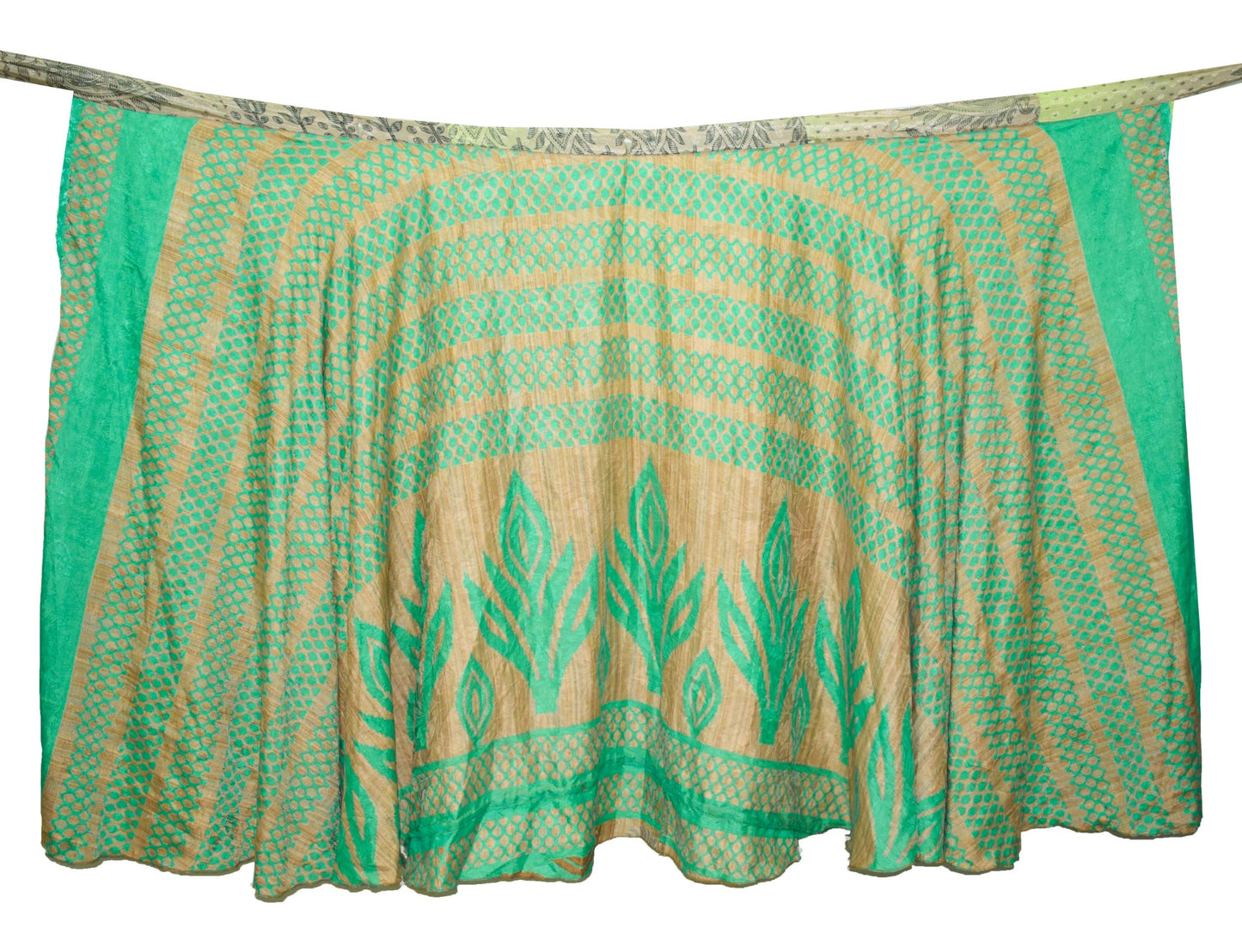 Sushila Vintage Art Silk Saree Magic Wrap Green Floral Reversible Skirt Beach Dress