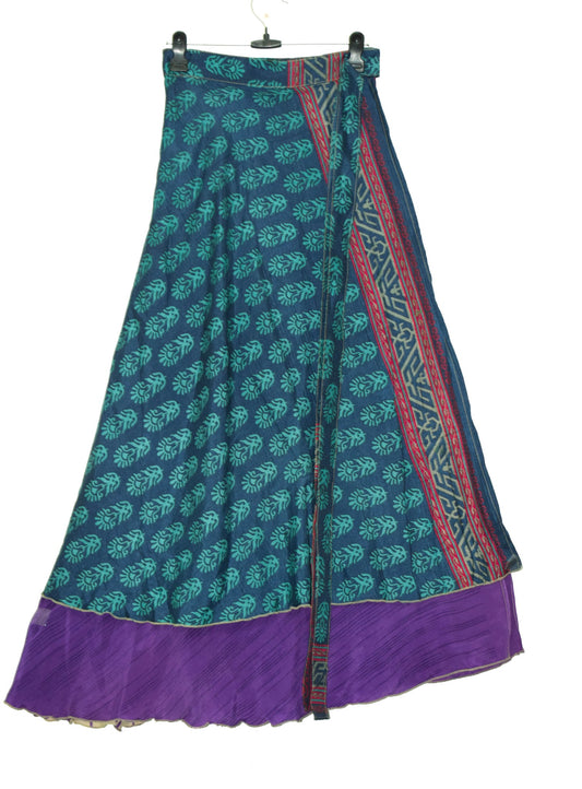 Sushila Vintage Silk Saree Magic Wrap Reversible Skirt Purple Beach Dress Boho
