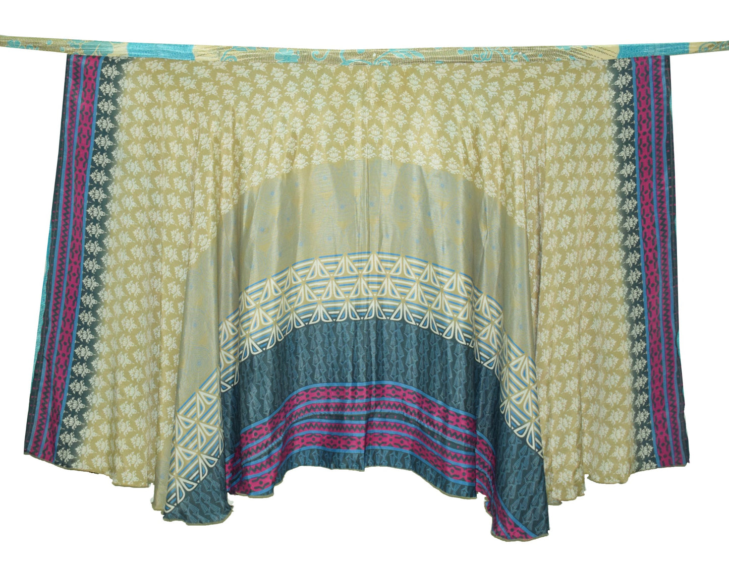 Sushila Vintage 2 Layer Art Silk Saree Magic Wrap Reversible Skirt Beach Dress Boho