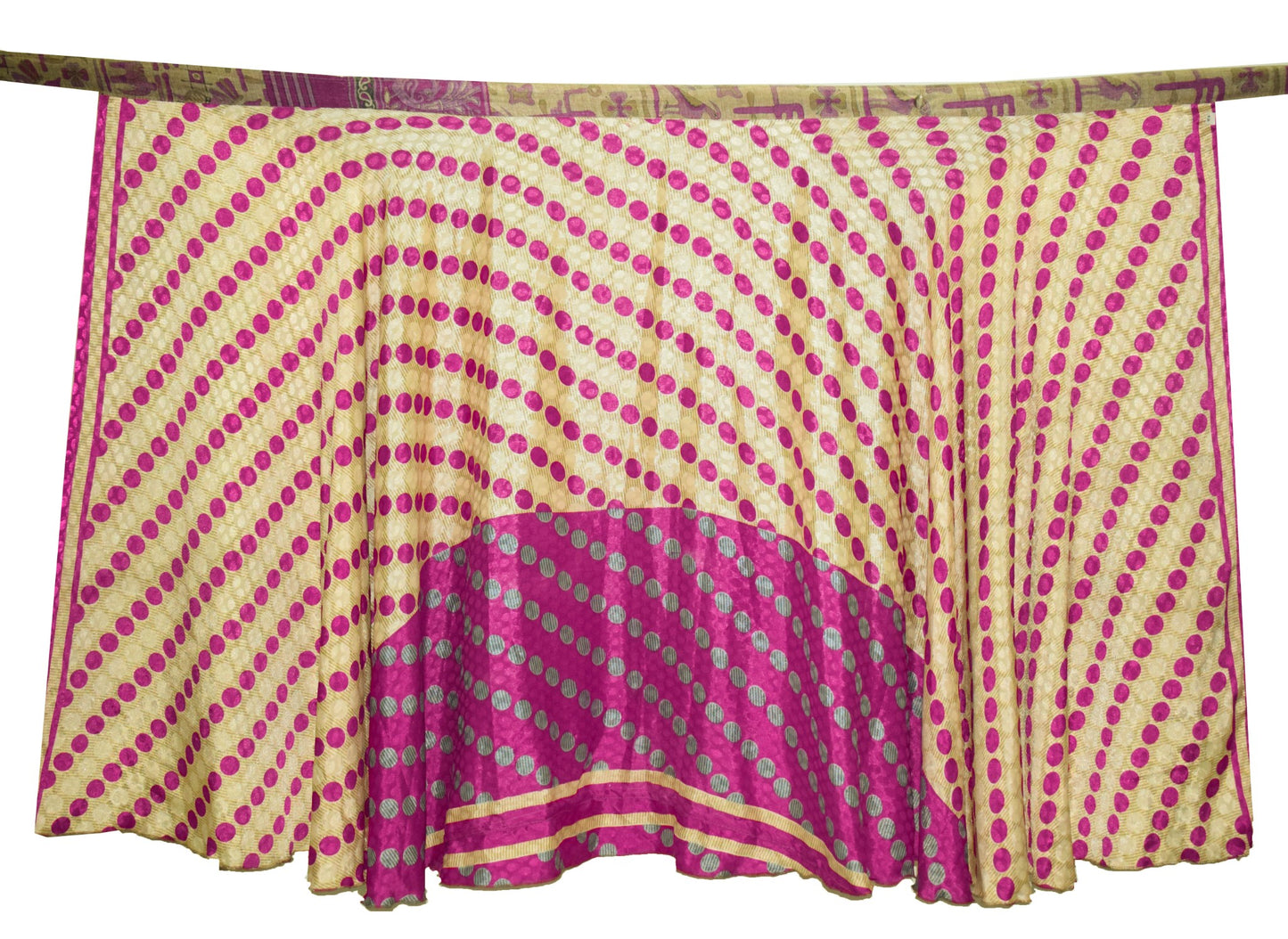 Sushila Vtg Beige Polka Dot Saree Magic Wrap Reversible Skirt Art Silk Beach Dress
