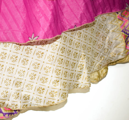 Sushila Vintage Silk Saree Magic Wrap Reversible Skirt Cream Floral Beach Dress