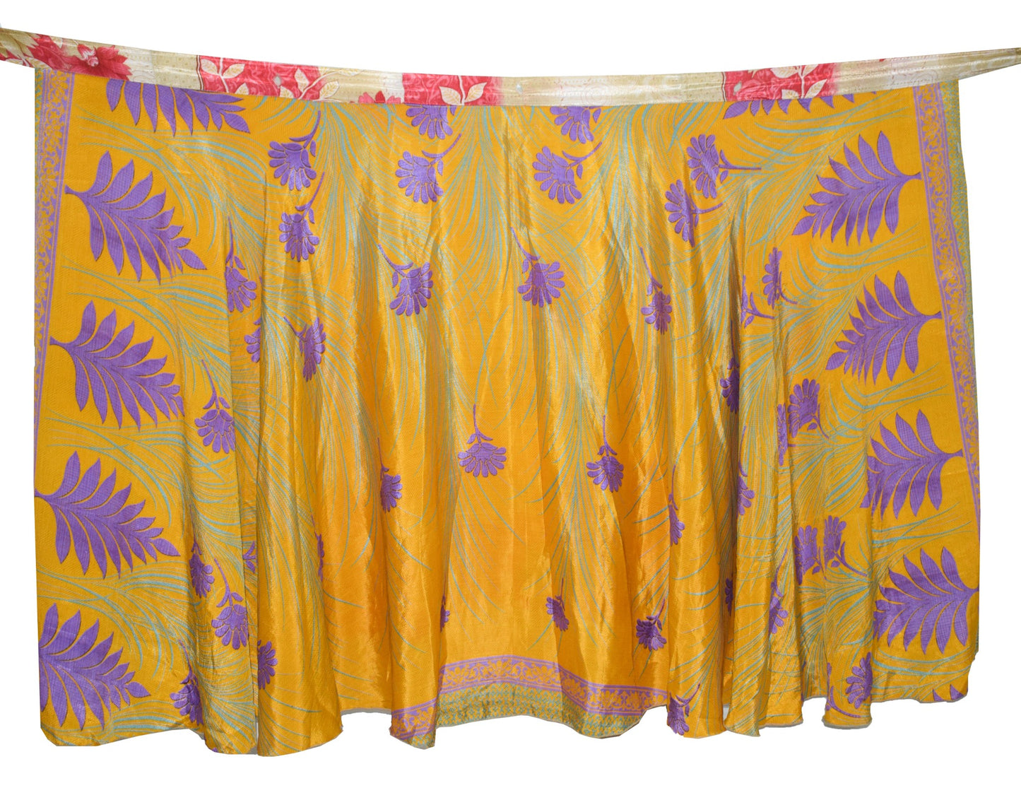 Sushila Vintage Mustard Art Silk Saree Magic Wrap Reversible Skirt Beach Dress Boho