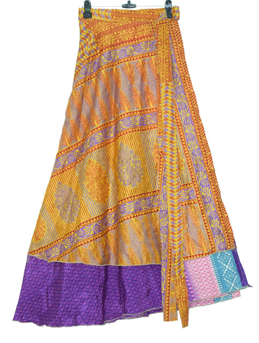 Sushila Vintage Silk Saree Magic Wrap Reversible Skirt Multi-Color Beach Dress