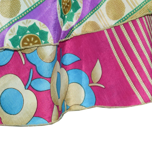 Sushila Vintage Multi-Color Silk Saree Magic Wrap Reversible Skirt Beach Dress
