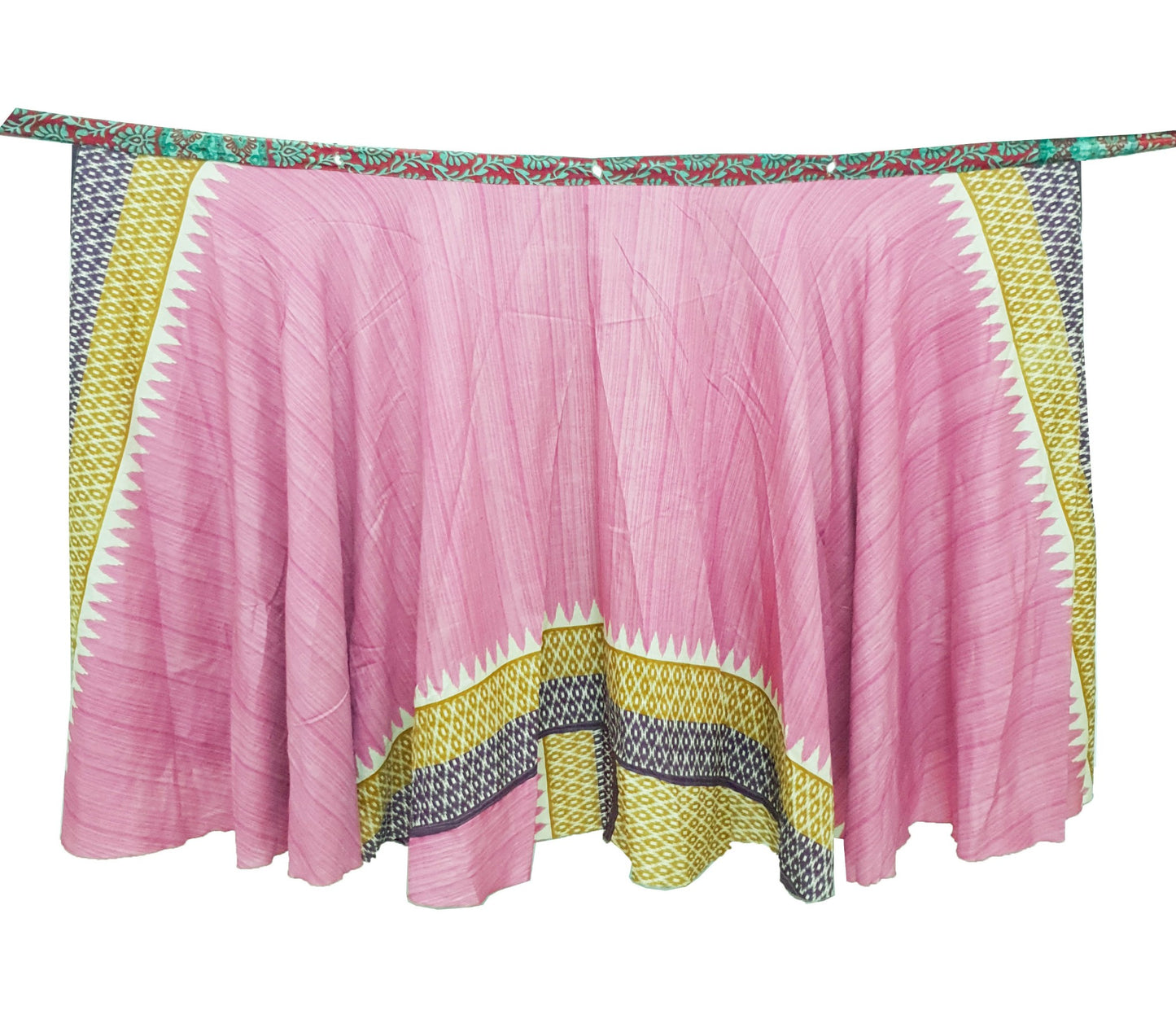 Sushila Vintage Red Pink Saree Magic Wrap Art Silk Reversible Skirt Beach Dress Boho