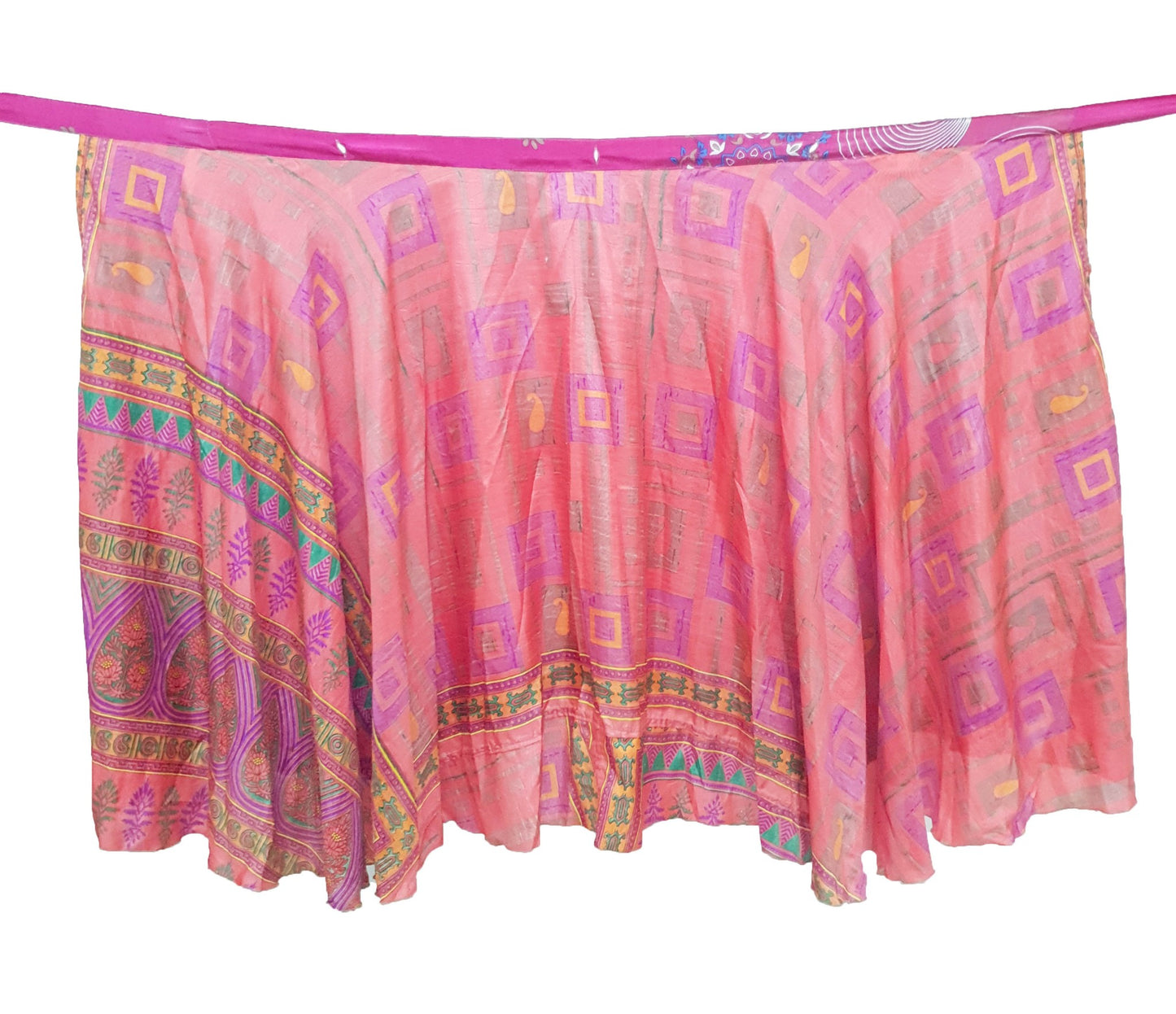 Sushila Vintage Art Silk Saree Magic Wrap Floral Reversible Skirt Beach Dress Hippie