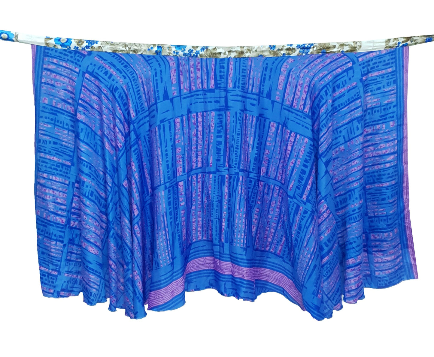 Sushila Vintage Blue Art Silk Saree Magic Wrap Reversible Skirt 2 Layer Beach Dress