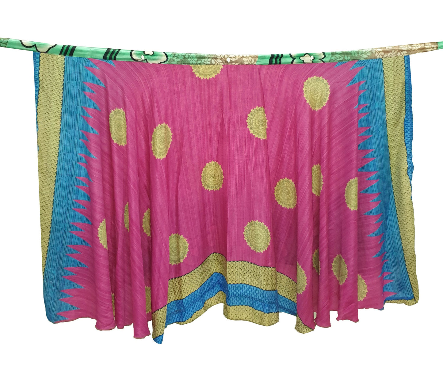 Sushila Vintage Art Silk Saree Magic Wrap Floral Pink Reversible Skirt Beach Dress