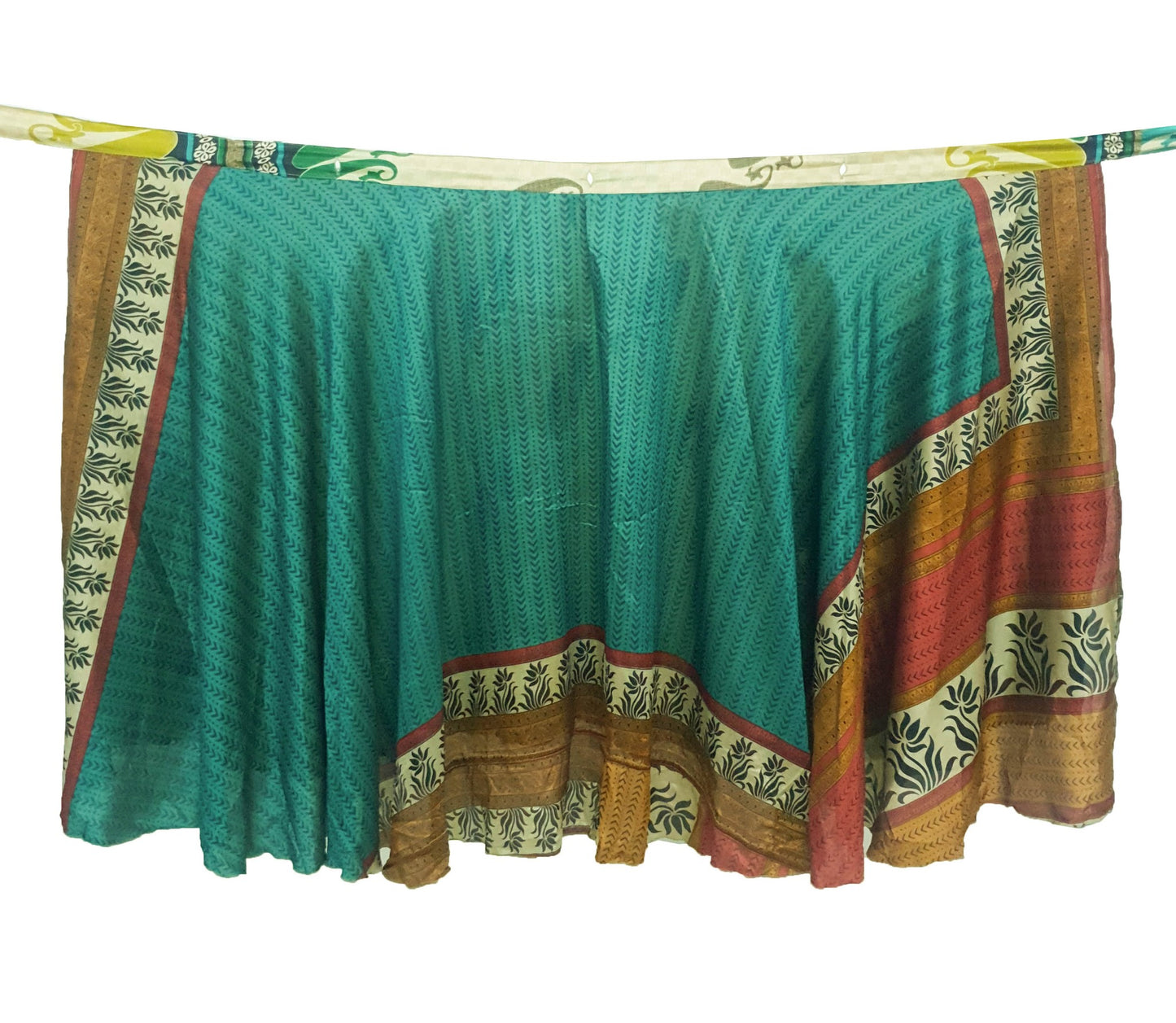 Sushila Vintage Teal Green Saree Magic Wrap Reversible Skirt Art Silk Beach Dress