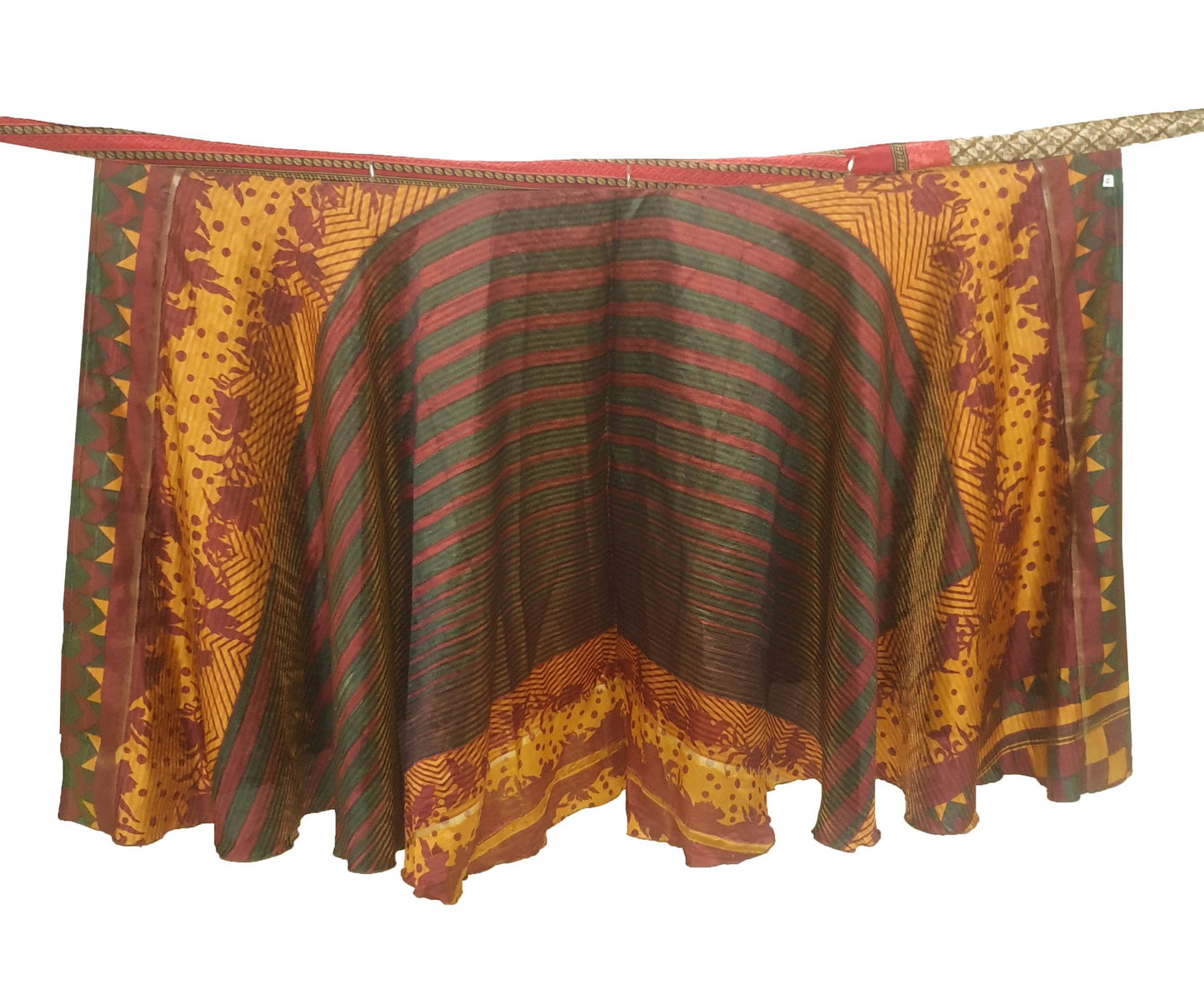 Sushila Vintage 2 Layer Saree Magic Wrap Reversible Skirt Art Silk Beach Dress Boho