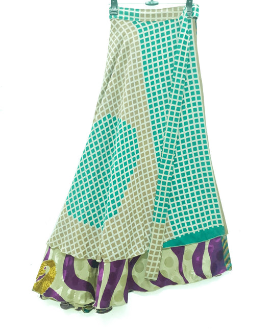 Sushila Vintage Multi-Color Silk Saree Magic Wrap Reversible Skirt Beach Dress