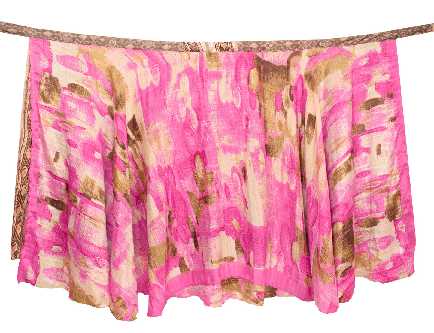 Sushila Vintage Brown Art Silk Saree Magic Wrap Reversible Skirt 2Layer Beach Dress